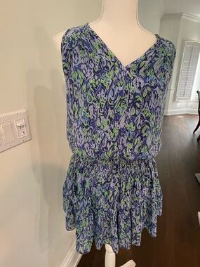 Ramy Brook Blue and Green Abstract Print Sleeveless Dress